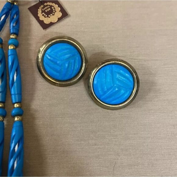 Carol for Eva Graham Vtg Beaded Turquoise Necklace & Pierced Earrings India NWT - Picture 4 of 10